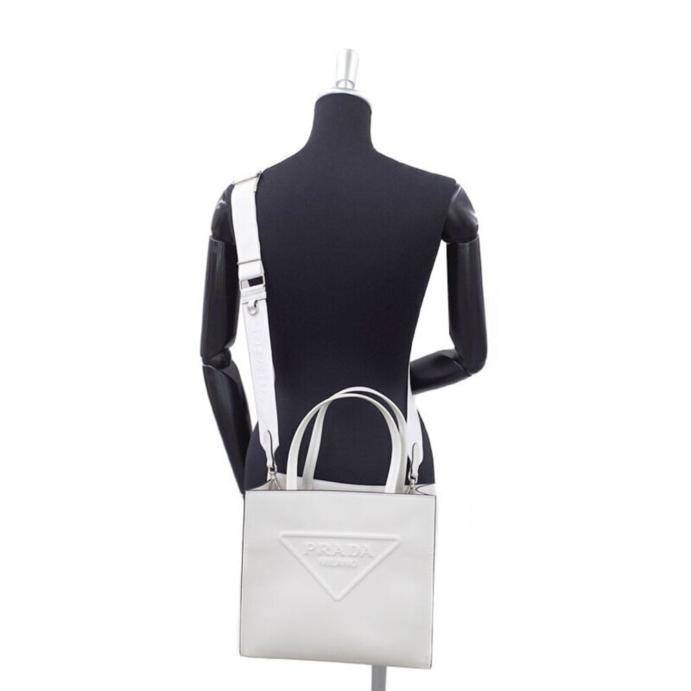 PRADA Embossed Triangle Logo Tote Bag White - Picture 9 of 9
